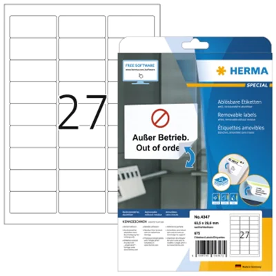 HERMA Etikett 4347 63,5x29,6mm weiß 675 St./Pack.
