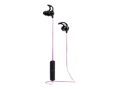 Manhattan Bluetooth In-Ear Headset (Clearance Pricing), Multi Coloured Cable Light, Omnidirectional Mic, Integrated Controls, Ear Hook for Secure Fit, 5 hour usage time (approx), Max Range 10m, Bluetooth v4.0, Rainproof, USB-A charging cable incl, 3 Year