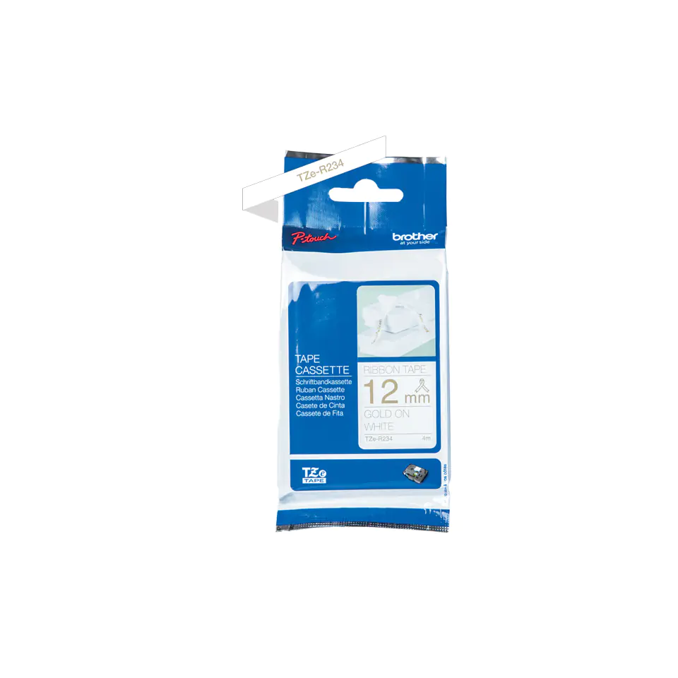 Brother TZe-R234 - Gold auf Weiß - Rolle (1,2 cm x 4 m) 1 Rolle(n) Band - für Brother PT-D210, D600, H110, P750, P950; P-Touch Cube PT-P300; P-Touch Cube Pro PT-P910