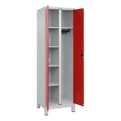 C+P Garderobenschrank Classic PLUS 600 x 1.950 x 500 mm (B x H x T) Stahl Farbe der Front: verkehrsrot Farbe des Korpus: lichtgrau