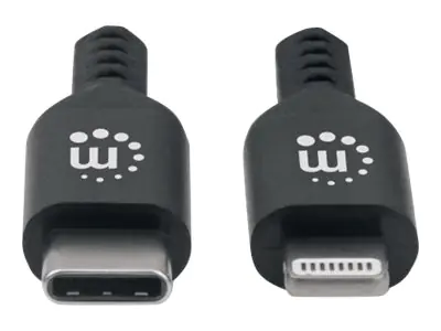 Manhattan Charge & Sync Lightning® Cable, USB-C to Lighting, 1m, Male to Male, MFi Certified (Apple approval program), 480 Mbps (USB 2.0), Hi-Speed USB, Black, Lifetime Warranty, Box - Lightning-Kabel - 24 pin USB-C männlich zu Lightning männlich - 1 m -