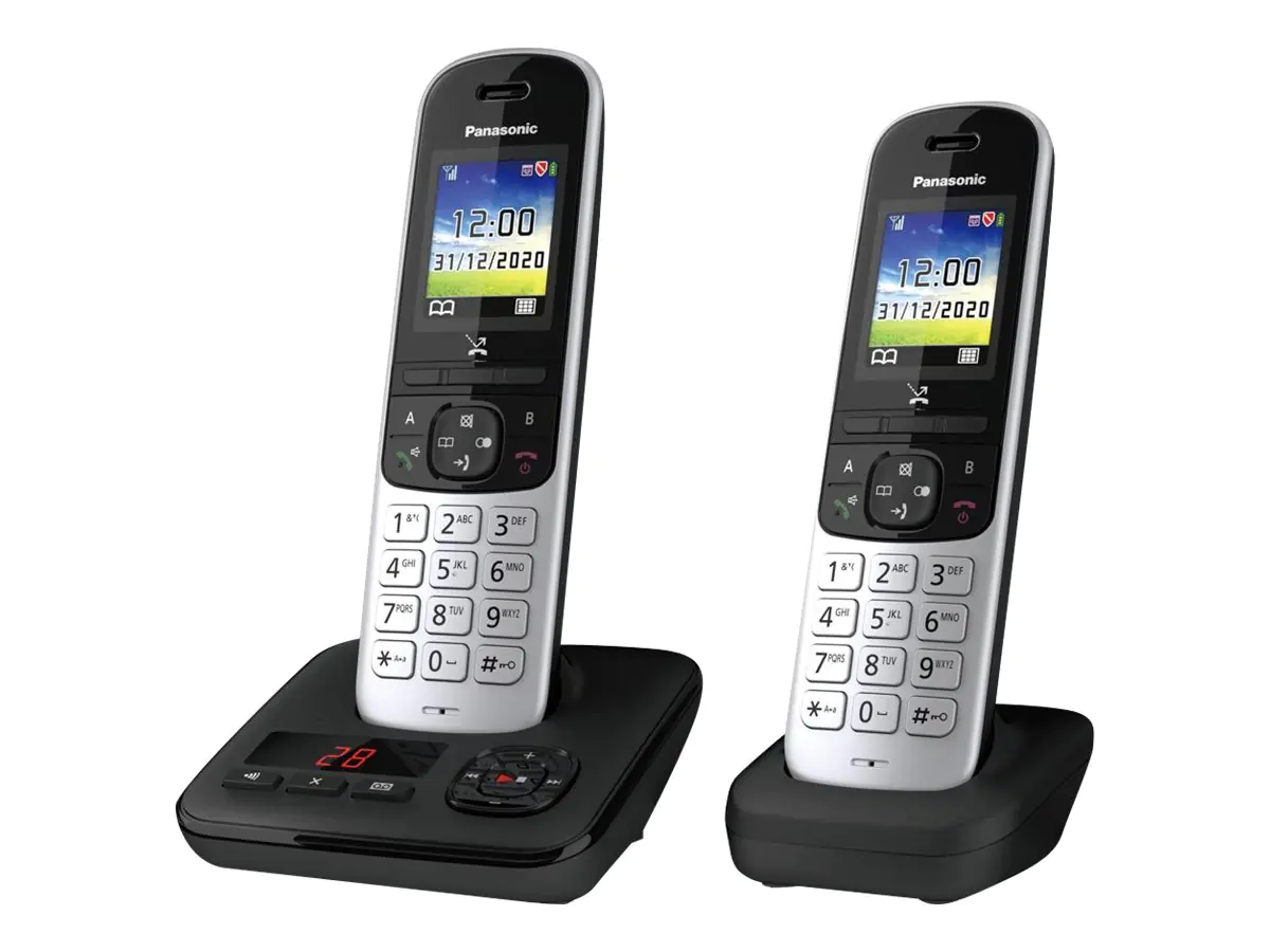 Panasonic KX-TGH722G - Schnurlostelefon - Anrufbeantworter mit Rufnummernanzeige/Anklopffunktion - DECT\GAP - dreiweg Anruffunktion - Schwarz, Silber + zusätzliches Handset