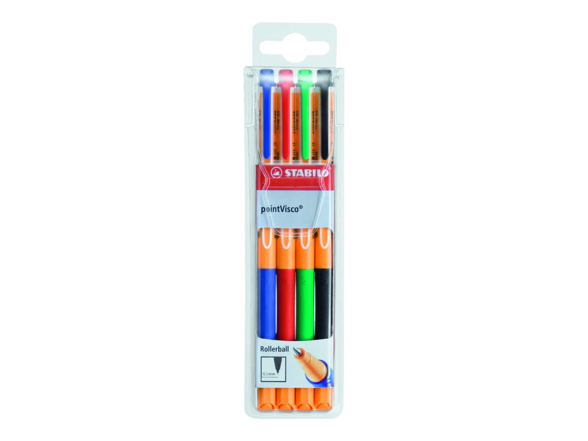 STABILO pointVisco - Tintenroller - Schwarz, Rot, Blau, Grün - Geltinte - 0.5 mm - fein (Packung mit 4) 1099/4
