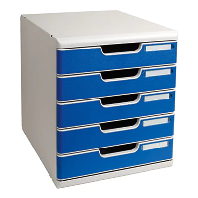 Exacompta Schubladenbox MODULO 5 Schubladen DIN A4+ Polystyrol Gehäusefarbe: lichtgrau Farbe der Schublade: blau