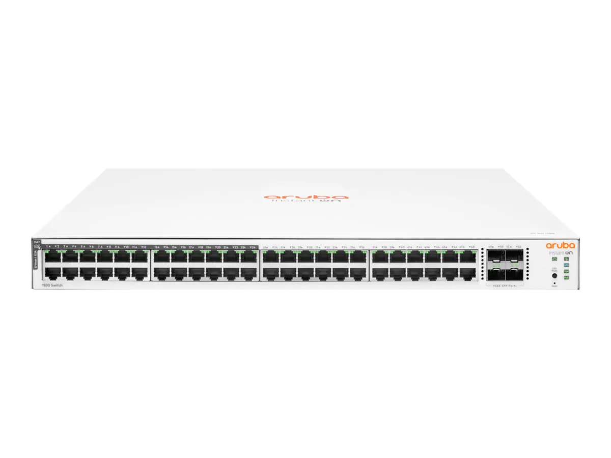HPE Networking Instant On 1830 48G 24p Class4 PoE 4SFP 370W Switch - Switch - Smart - 24 x 10/100/1000 + 24 x 10/100/1000 (PoE+) + 4 x Gigabit SFP - Desktop, an Rack montierbar - PoE+ (370 W)