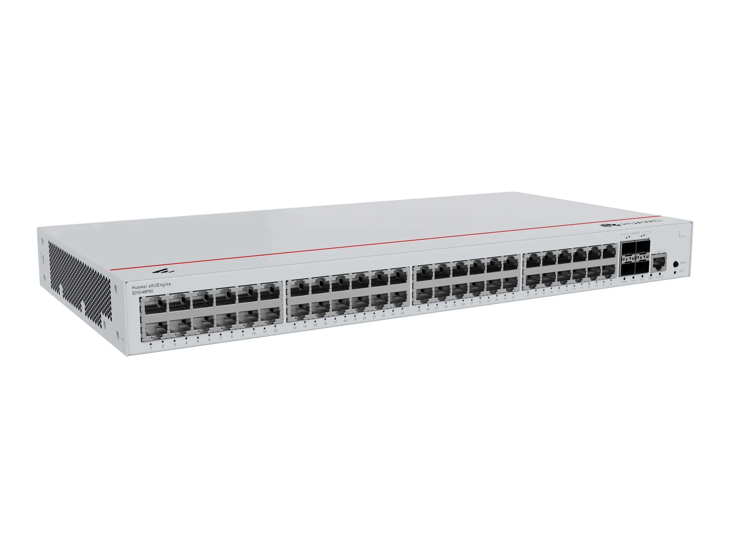 Huawei eKitEngine S310 Series S310-48P4X - Switch - L2+ - managed - 48 x 10/100/1000 (PoE+) + 4 x 1 Gigabit / 10 Gigabit SFP+ - Seite-zu-Seite-Luftstrom - an Rack montierbar - PoE+ (380 W)