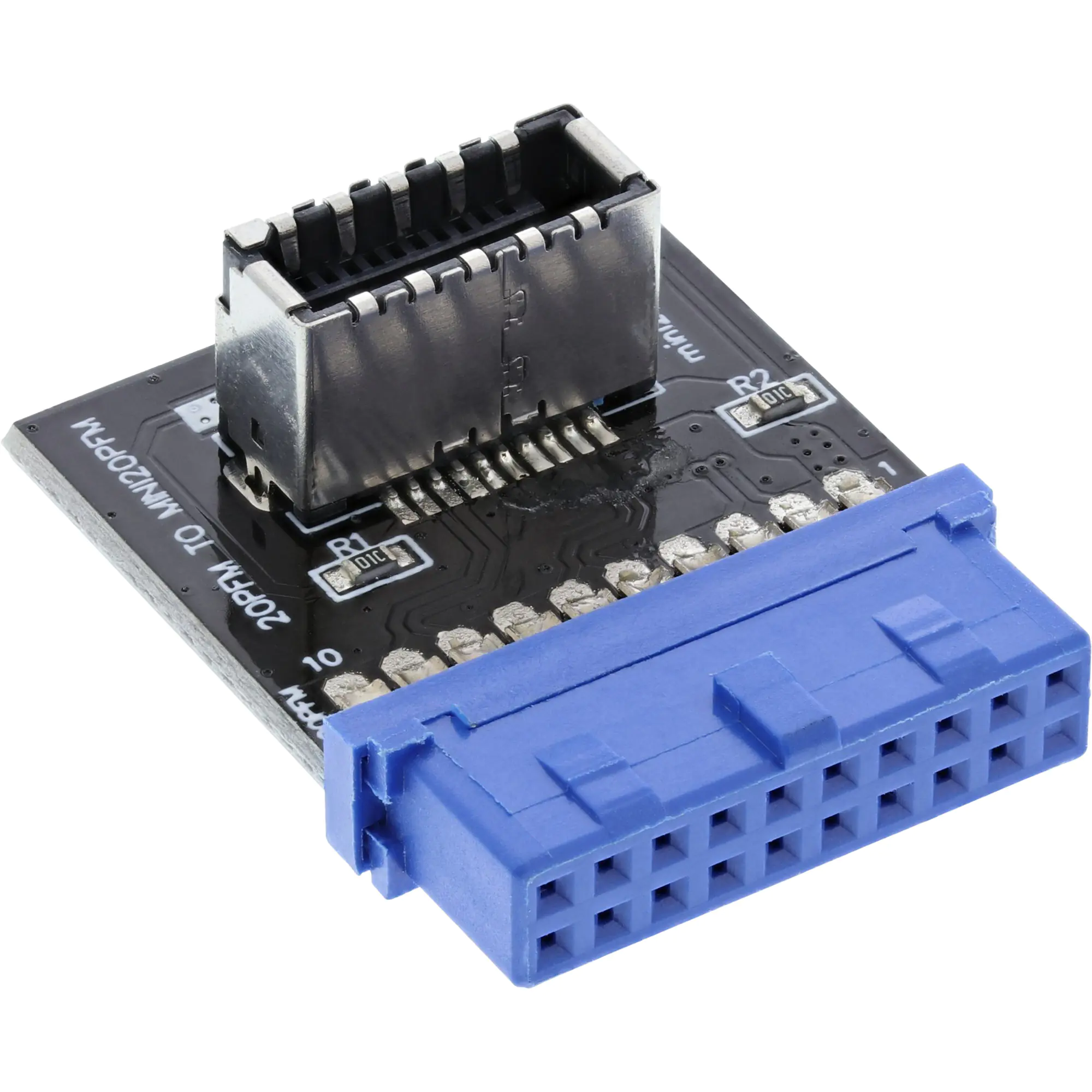 InLine - Interner USB-Adapter - 20-poliger USB 3.0 Kopf (W) zu 20-poliger USB 3.1 Header (W) - Schwarz, Blau