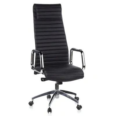 hjh OFFICE Chefsessel ASPERA 20 47-57cm Synchronmechanik mit Armlehnen Rolle universell (für Hart- und Teppichböden) Aluminium, poliert schwarz