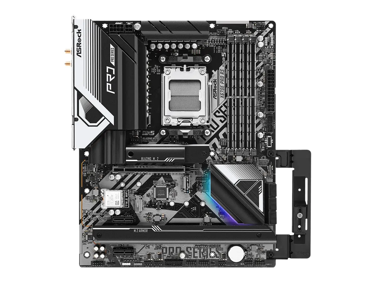 ASRock X670E Pro RS - Motherboard - ATX - Socket AM5 - AMD X670E Chipsatz - USB 3.2 Gen 1, USB 3.2 Gen 2, USB-C Gen 2x2, USB-C 3.2 Gen2 - Bluetooth, 2.5 Gigabit LAN, Wi-Fi 6 - Onboard-Grafik (CPU erforderlich) - High Definition Audio (7.1-Channel)
