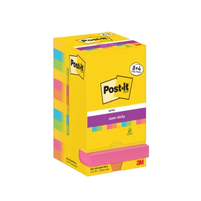 Post-it Haftnotiz Super Sticky Notes Carnival Collection 76 x 76 mm (B x H) farbig sortiert 90 Bl./Block 12 Block/Pack.