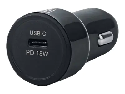 Manhattan Car/Auto Mobile Device Charger (Clearance Pricing), USB-C Output, Power Delivery up to 18W, Overload/Overcurrent/Overheat Protection, Black, Phone Charger, Three Year Warranty, Blister - Auto-Netzteil - 18 Watt - 3 A - PD 3.0 (24 pin USB-C) - Sc