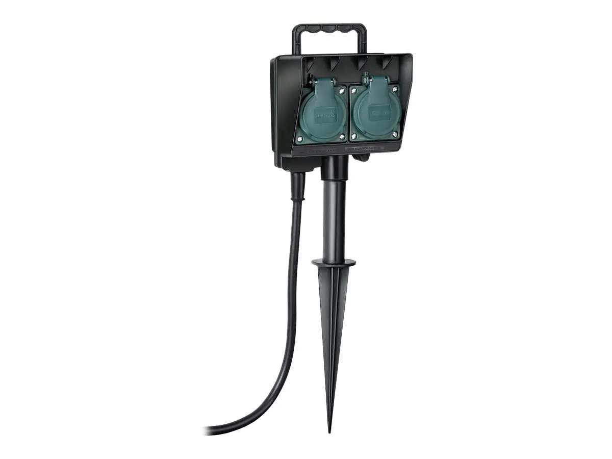 Brennenstuhl Gartensteckdose mit Erdspieß - Stromverteilungseinheit - Wechselstrom 230 V - Ausgangsanschlüsse: 2 - 1.4 m Schnur - Deutschland