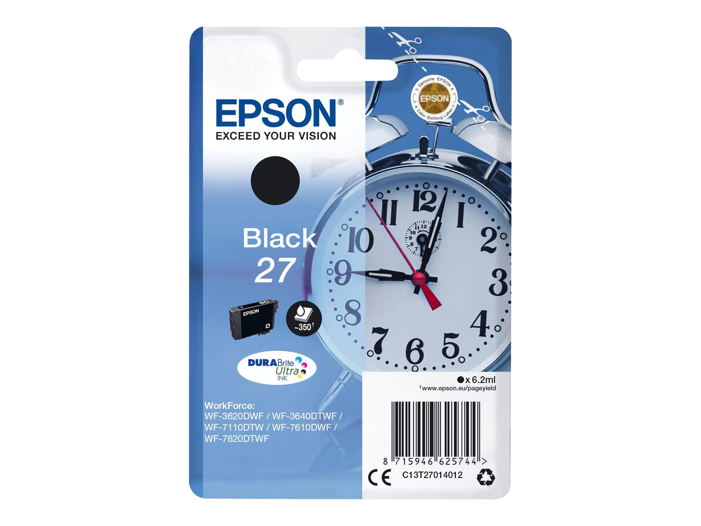 Epson 27 - 6.2 ml - Schwarz - Original - Tintenpatrone - für WorkForce WF-3620, WF-3640, WF-7110, WF-7210, WF-7610, WF-7620, WF-7710, WF-7715, WF-7720