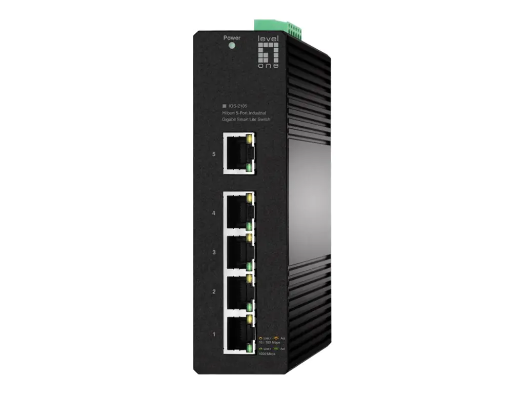 LevelOne Hilbert IGS-2105 - Switch - industrial, lite - managed - 4 x 10/100/1000 + 1 x 10/100/1000 (Uplink) - an DIN-Schiene montierbar