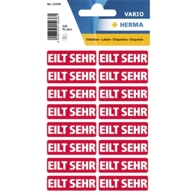 HERMA Textetiketten "Eilt sehr" 12.5 x 40 mm 320 Stück, Rot, Weiß, Papier, Deutschland, 12,5 mm, 40 mm, 320 Stück(e) 15036