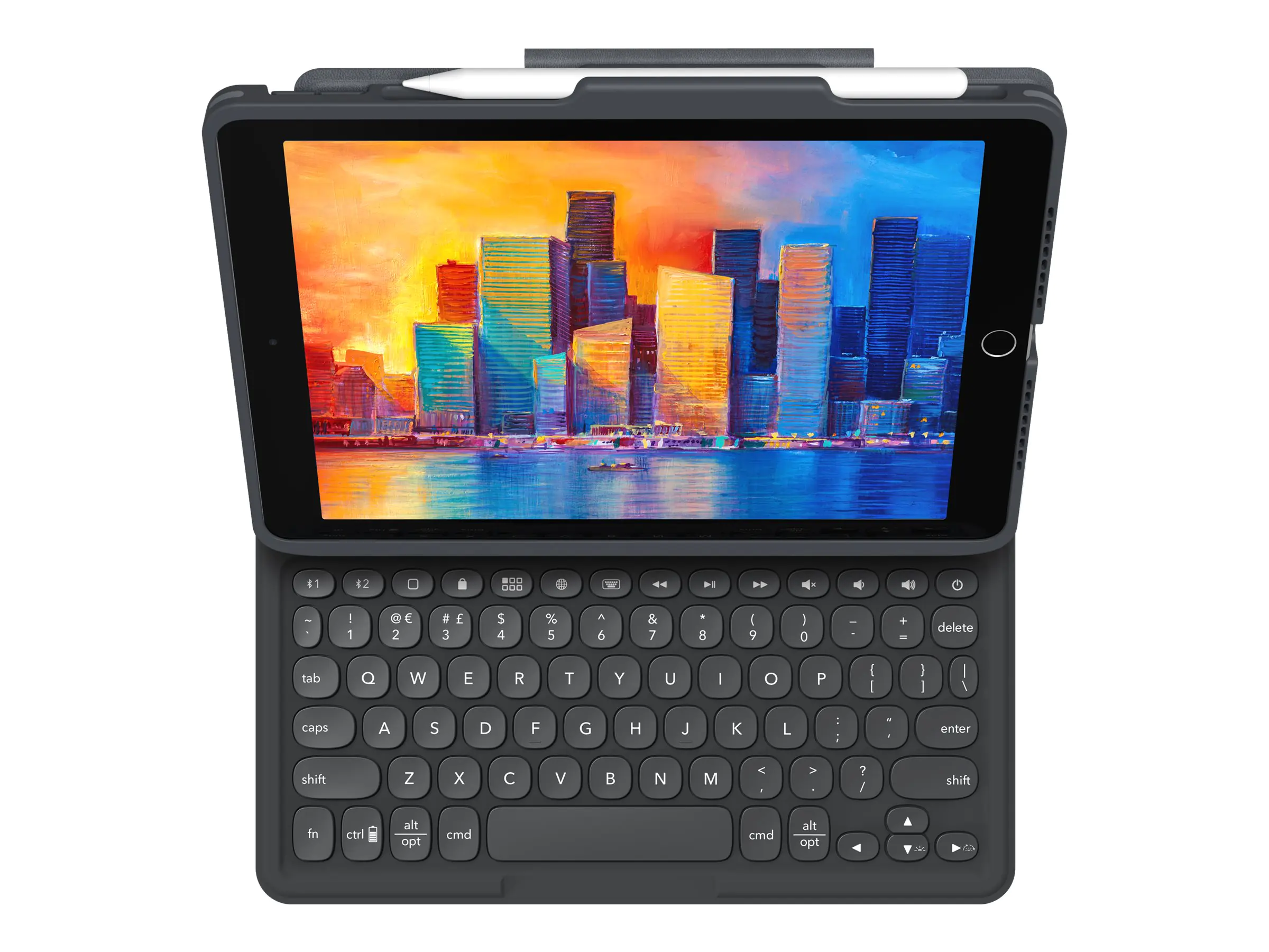 Zagg Pro Keys - Tastatur und Foliohülle - hintergrundbeleuchtet - Bluetooth - QWERTY - GB - Schwarz/Grau Tastatur, Schwarz/Grau Gehäuse - für Apple 10.2-inch iPad (7. Generation, 8. Generation)