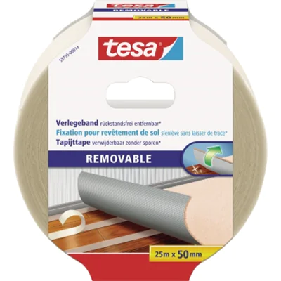 tesa® Verlegeband Removable 50 mm x 25 m (B x L) beidseitig klebend wieder ablösbar Polyethylenfolie transparent