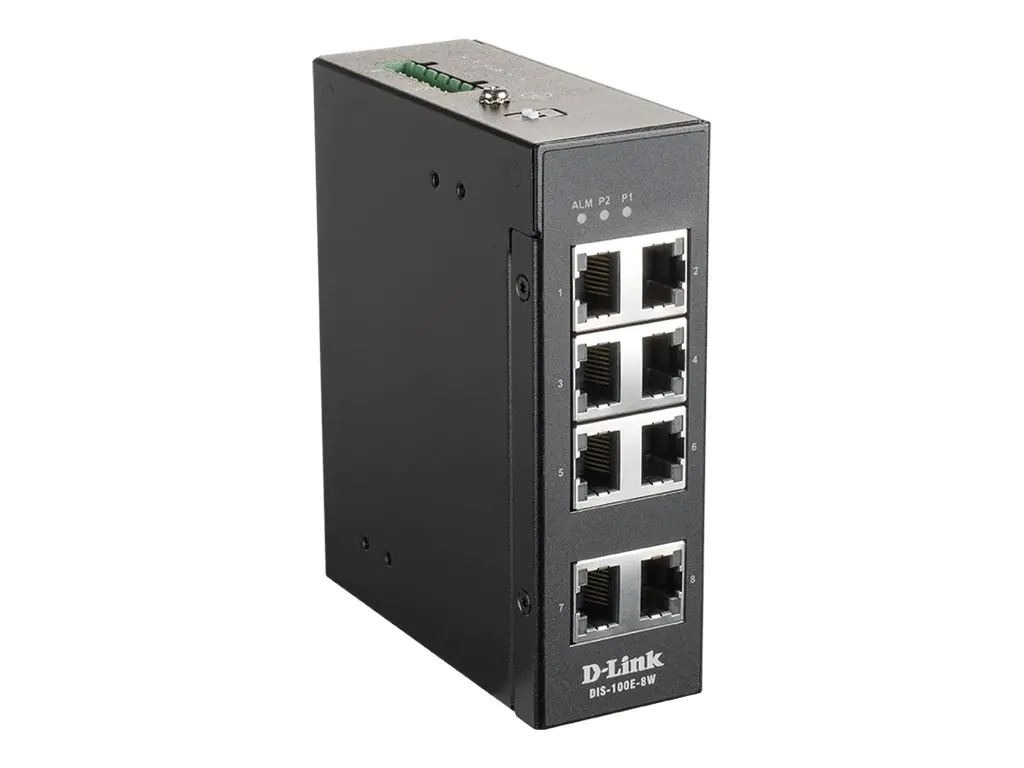 D-Link DIS 100E-8W - Switch - unmanaged - 8 x 10/100 - an DIN-Schiene montierbar, wandmontierbar - Gleichstrom