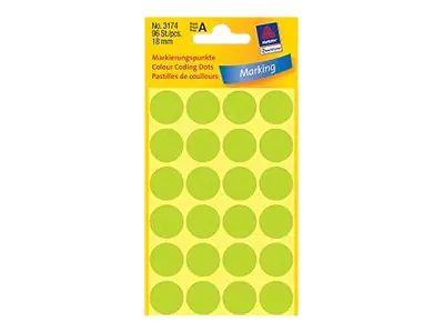 Avery Zweckform Farbkodierungspunkt - 1,8 cm Durchmesser - Neongrün (Packung mit 96) 3174