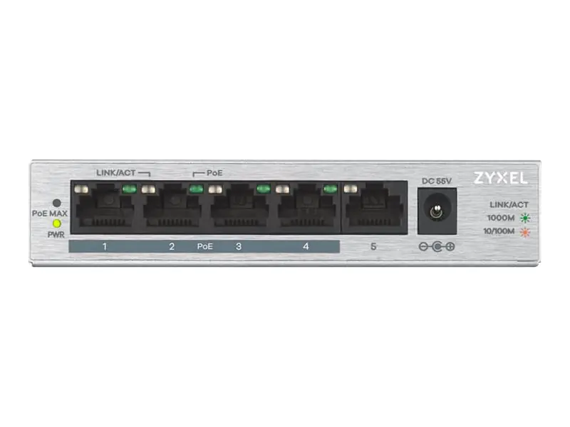 Zyxel GS1005HP - Switch - unmanaged - 4 x 10/100/1000 (PoE+) + 1 x 10/100/1000 - wandmontierbar, Desktop - PoE (60 W)