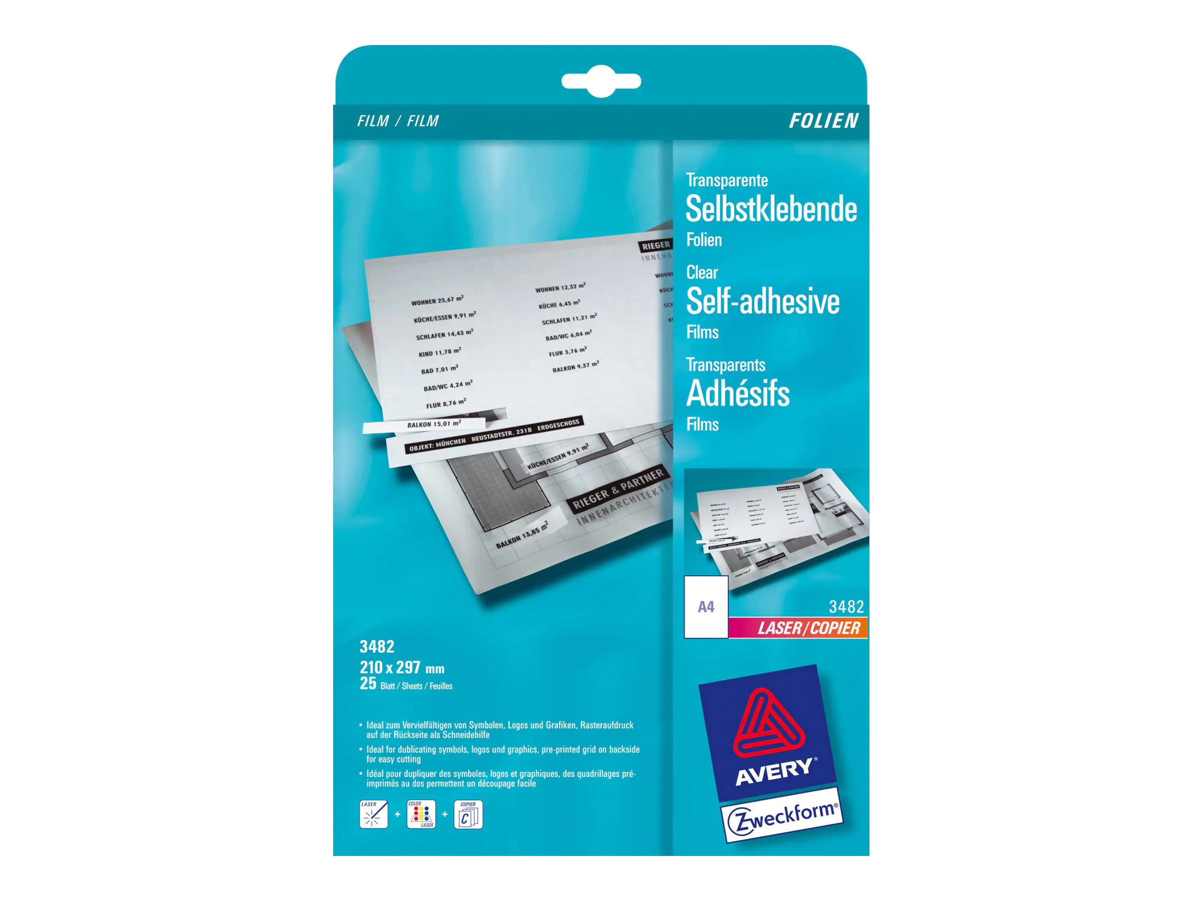 Avery Zweckform Avery - A4 (210 x 297 mm) 25 Stck. transparente 3482