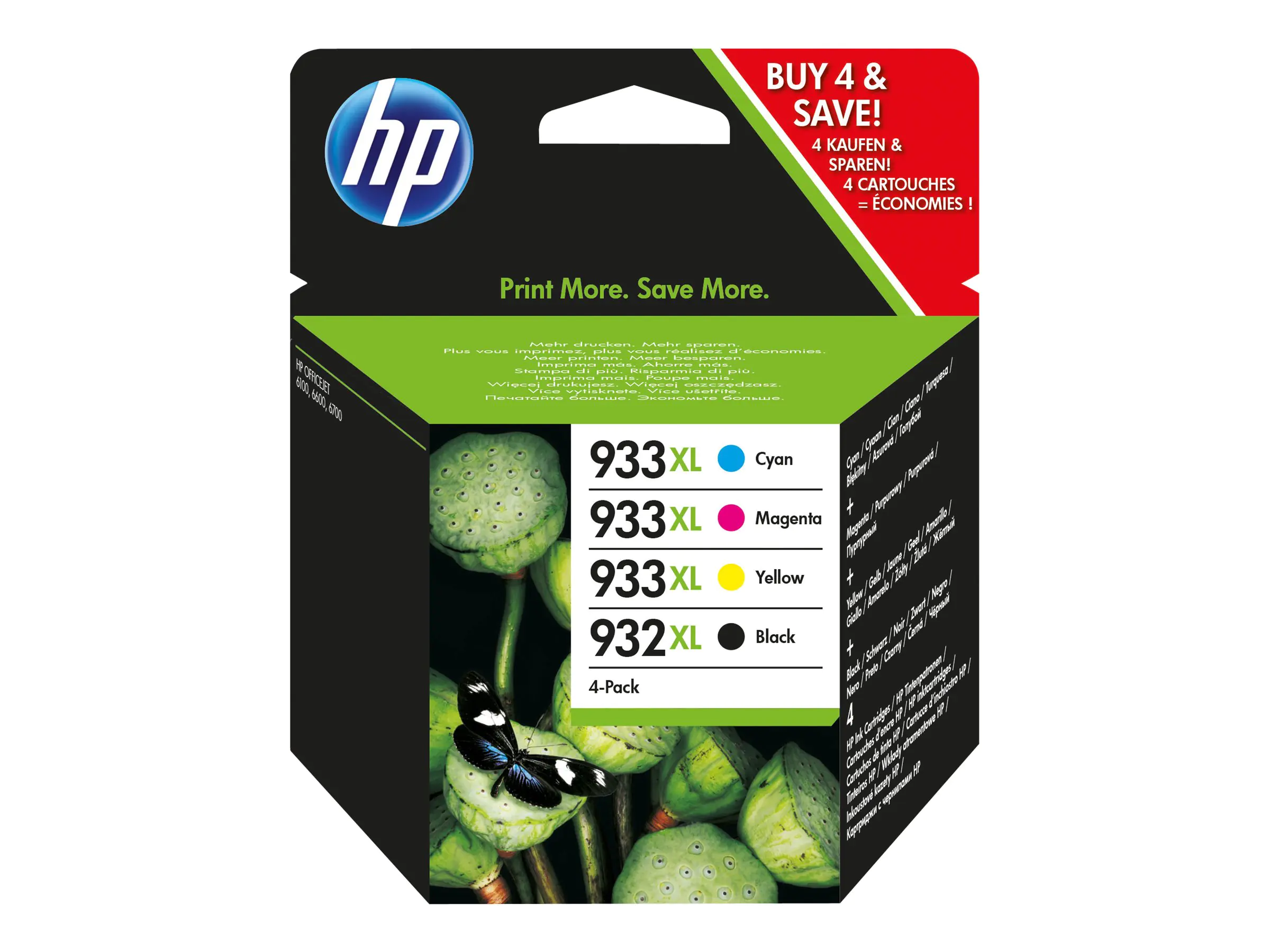 HP 932XL/933XL Combo Pack - 4er-Pack - Hohe Ergiebigkeit - Schwarz, Gelb, Cyan, Magenta - Original - Officejet - Tintenpatrone - für Officejet 6100, 6600 H711a, 6700, 7110, 7510, 7610, 7612