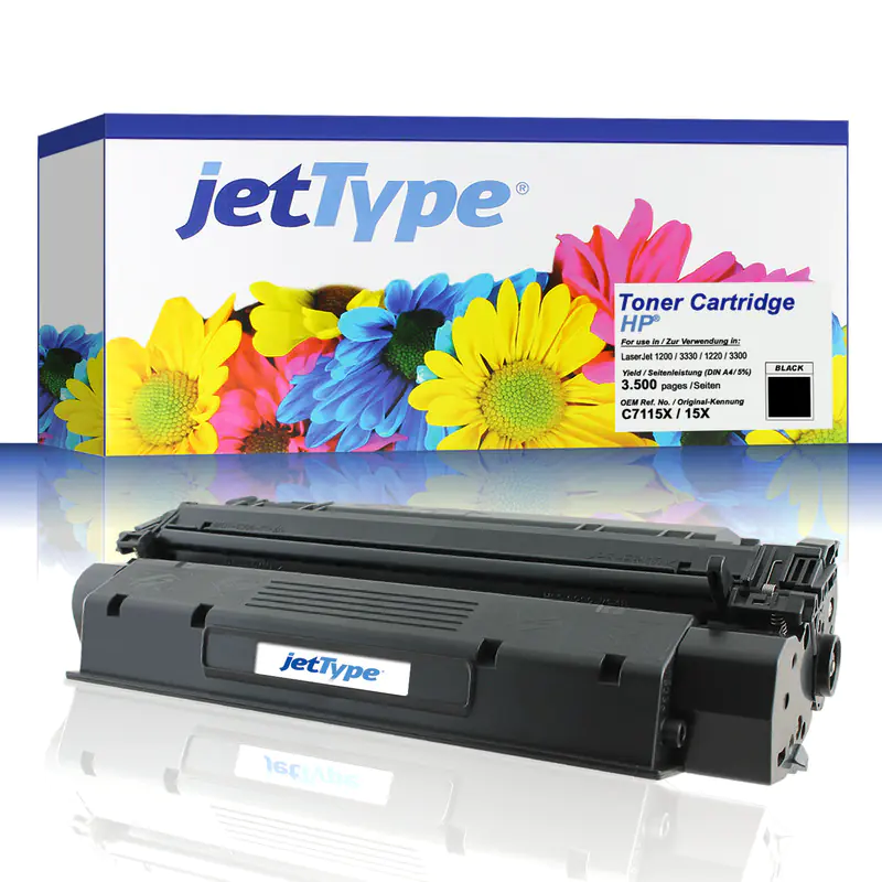 jetType Toner kompatibel zu HP C7115X 15X schwarz 3.500 Seiten Große Füllmenge 1 Stück