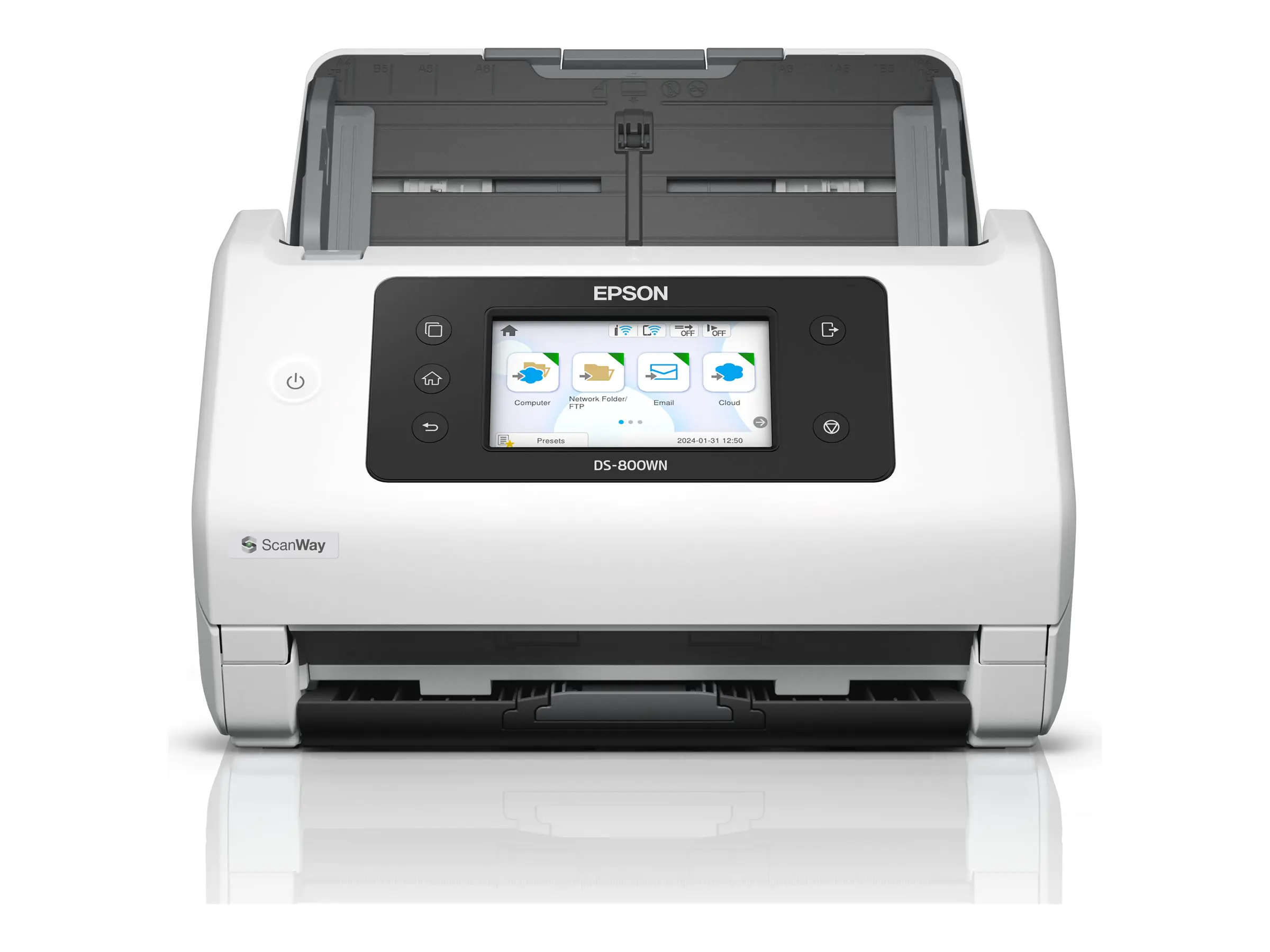 Epson WorkForce DS-800WN - Dokumentenscanner - Duplex - A4/Legal - 600 dpi x 600 dpi - bis zu 50 Seiten/Min. (einfarbig) / bis zu 50 Seiten/Min. (Farbe) - automatischer Dokumenteneinzug (100 Blätter) - bis zu 8000 Scanvorgänge/Tag - USB 3.2 Gen 1x1, Gigab