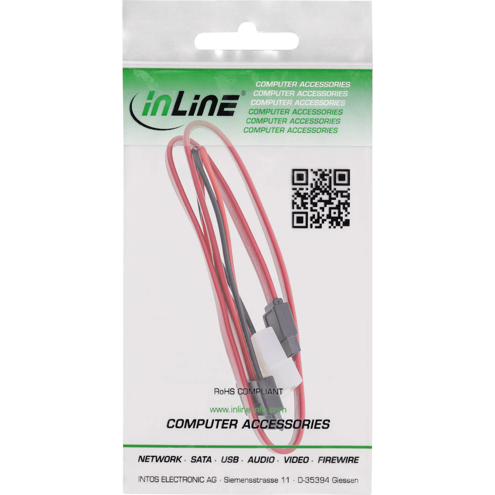 InLine Slimline SATA Kabel - Slimline SATA ST 13pol (7+6) zu SATA+Strom - 0,4m 29608