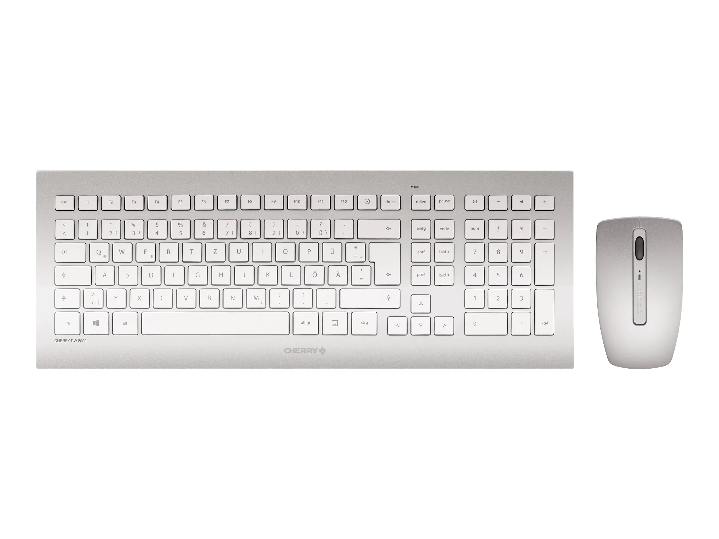 CHERRY DW 8000 - Tastatur-und-Maus-Set - kabellos - 2.4 GHz - QWERTZ - Deutsch - weiß, Silber