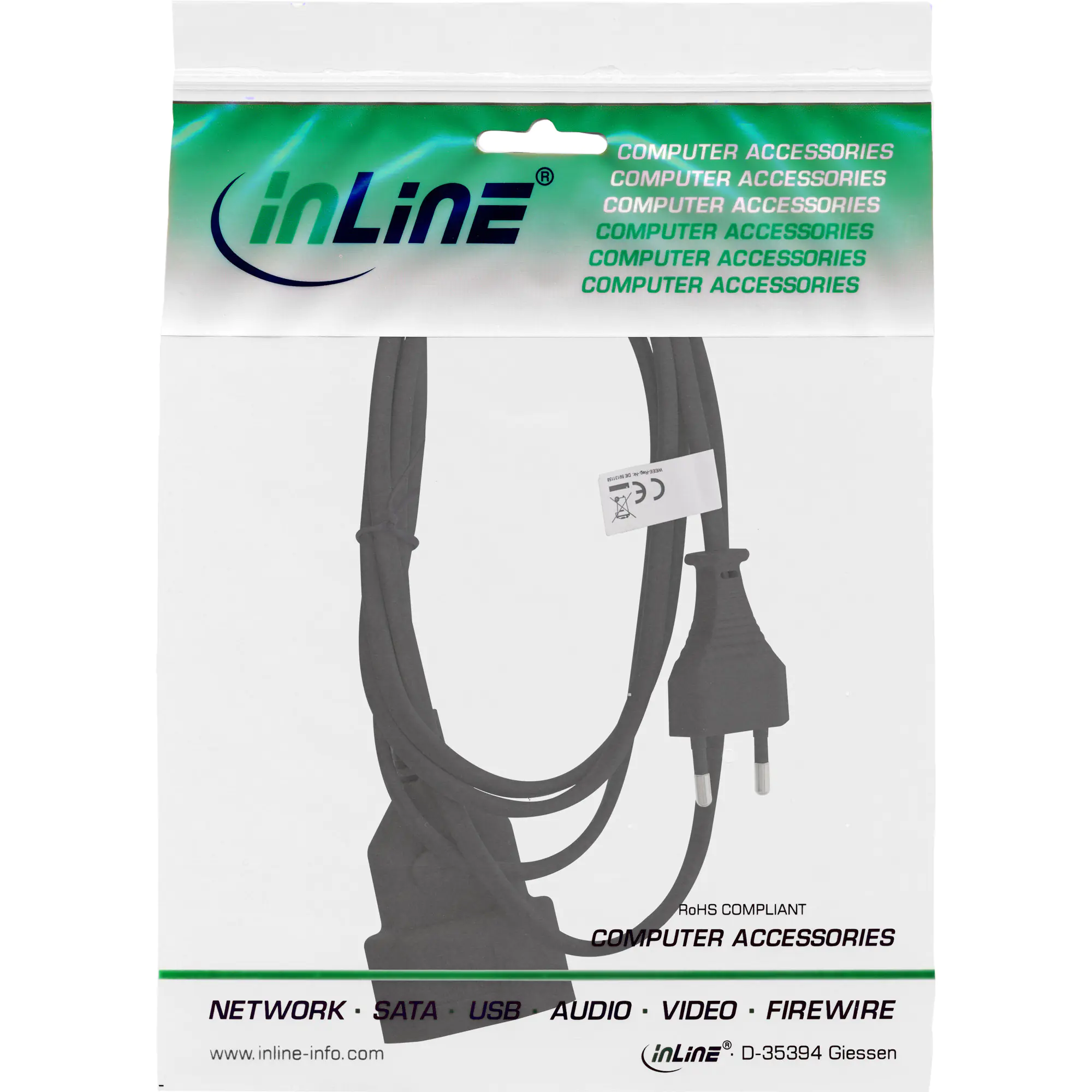InLine Euro-Verlängerung Eurostecker an Eurokupplung schwarz 1m - Audio/Multimedia - Strom