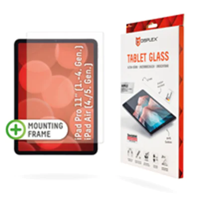 DISPLEX Tablet Glass (9H) für iPad Pro 11'' (1./2./3./4. Gen.)/Air (4./5. Gen.), Eco-Montagerahmen L-Form, unzerbrechlich, ultra-dünn, unsichtbar, 27,9 cm (11"), 9H, Gehärtetes Glas, 145 g, 1 Stück(e) 01534