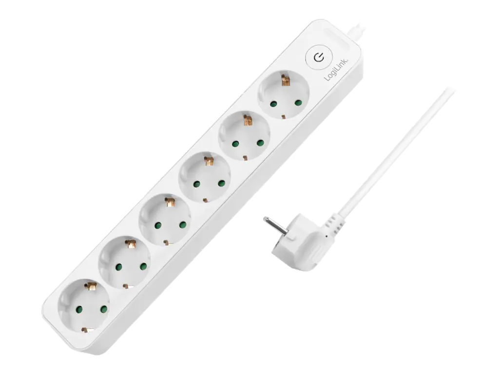LogiLink - Steckdosenleiste - Wechselstrom 250 V - 3680 Watt - Eingabe, Eingang Stromversorgung - Ausgangsanschlüsse: 6 (6 x Leistungs-CEE 7/3) - 1.5 m Schnur - Deutschland - weiß
