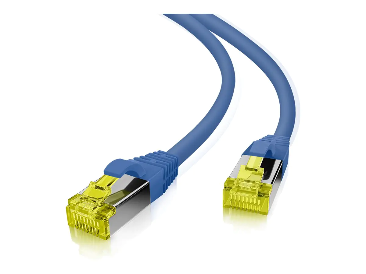 Helos - Patch-Kabel - RJ-45 (M) zu RJ-45 (M) - 5 m - 6 mm - SFTP, PiMF - CAT 7 (Kabel) / CAT 6a (Anschlüsse) - halogenfrei, Knickschutzmanschette - Blau