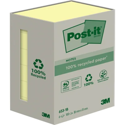 3M Post-It 653-1B, Rechteck, Gelb, Papier, 51 mm, 38 mm, 100 Blätter 6531B