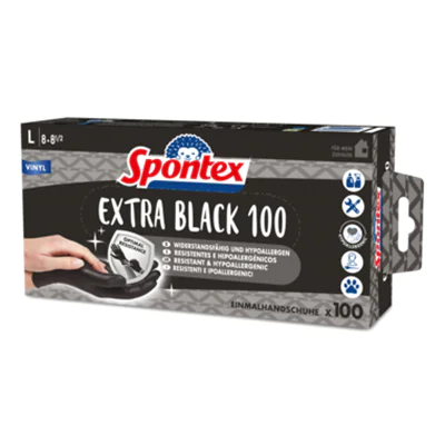 Spontex Einweghandschuhe Extra Black 7 VinylSTRAPAZIERFÄHIG schwarz 100 St./Pack.