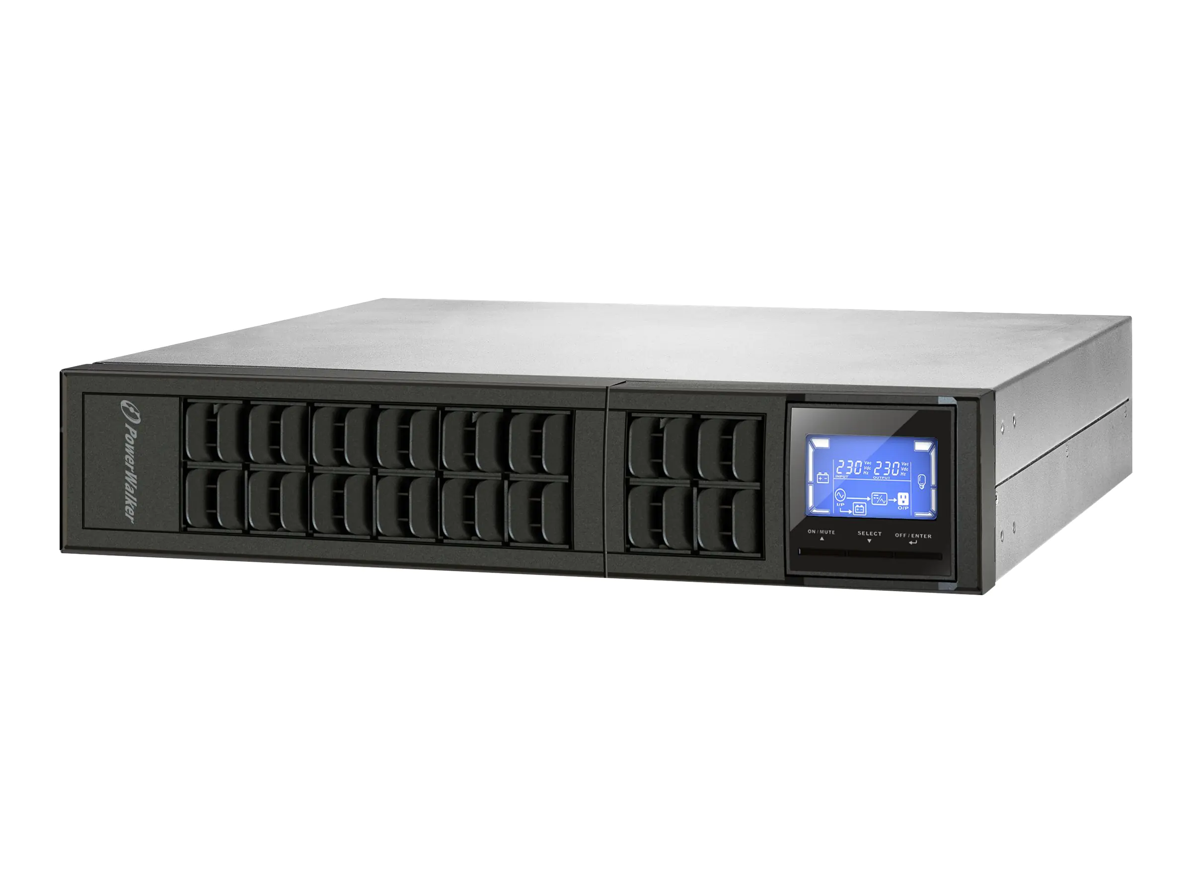PowerWalker VFI 3000 CRM LCD - USV (in Rack montierbar/extern) - AC 110-300 V - 2400 Watt - 3000 VA - 9 Ah - RS-232, USB - Ausgangsanschlüsse: 4 - 2U - 48.3 cm (19")