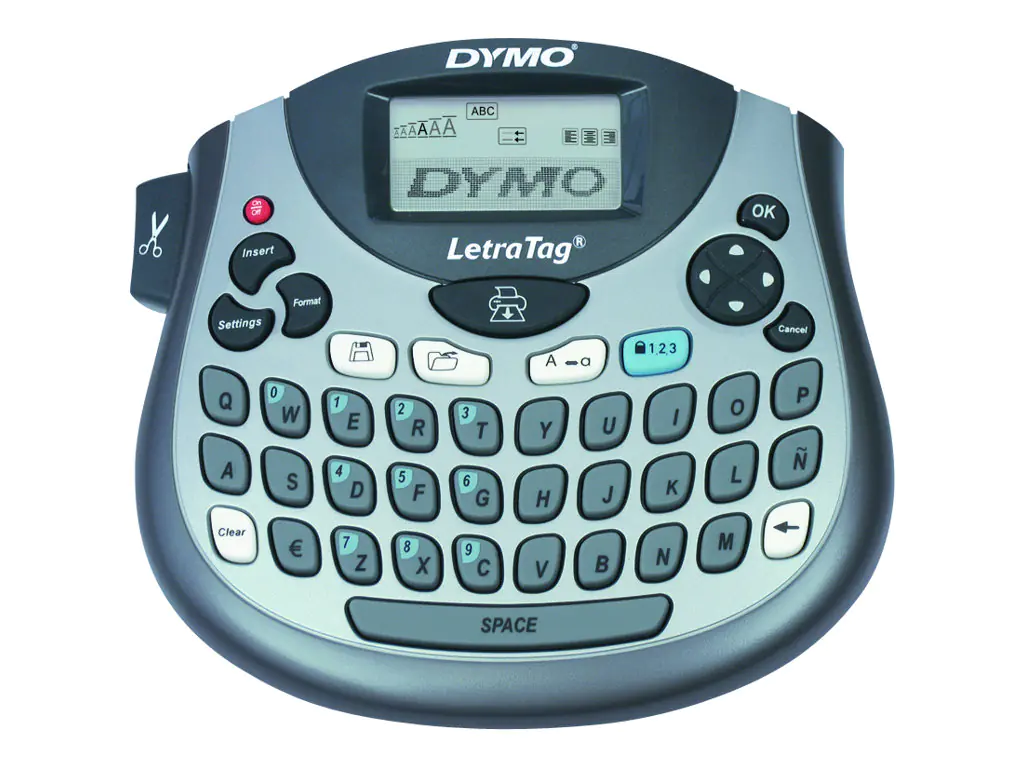 DYMO LetraTag LT-100T - Beschriftungsgerät - s/w - Thermodirekt - Rolle (1,2 cm) - Cutter - 1-zeiliger Druck, 2-zeiliger Druck, Echtzeit-Uhr