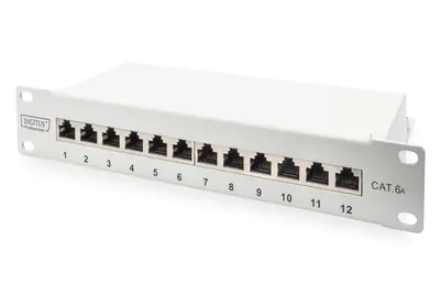 Digitus DN-91612S-EA-G - Patch Panel - Rack montierbar - CAT 6a - STP - RJ-45 X 12 - Grau, RAL 7035 - 1U - 25.4 cm (10")