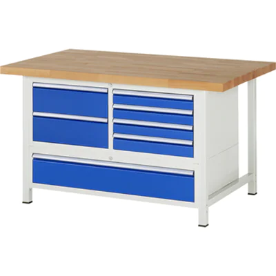 RAU Werkbank 8000 1.500 x 840-1.040 x 900 mm (B x H x T) enzianblau lichtgrau