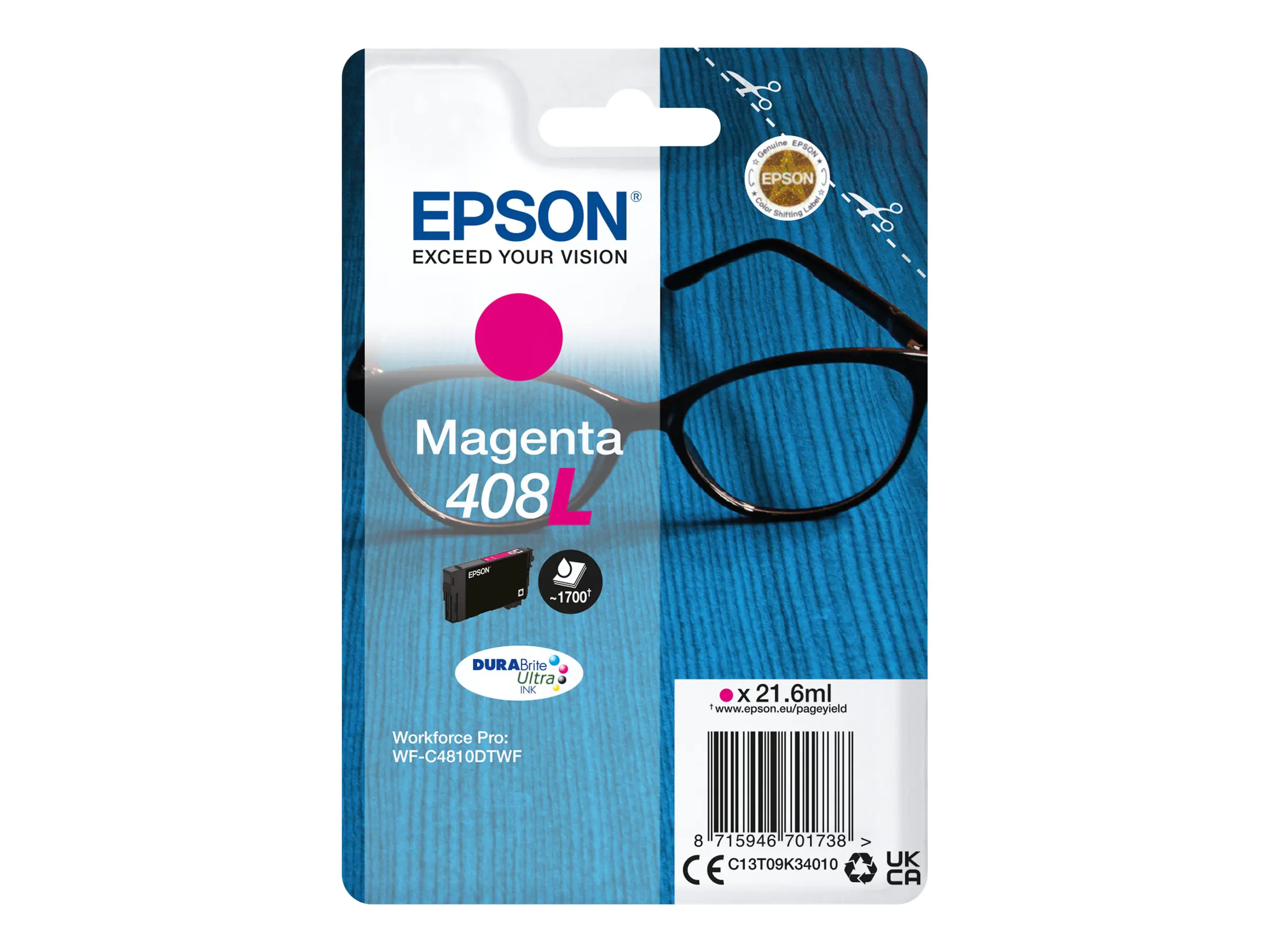 Epson 408L - 21.6 ml - Magenta - original - Blisterverpackung - Tintenpatrone - für WorkForce Pro WF-C4810DTWF