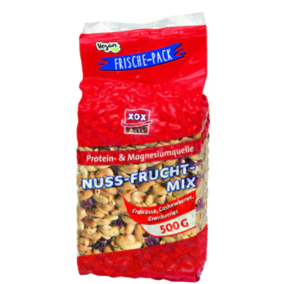 XOX Nussmischung geröstete Erdnüsse, knackige Cashewkerne, ofengebackene Crunchy Cranberries 500 g/Pack.