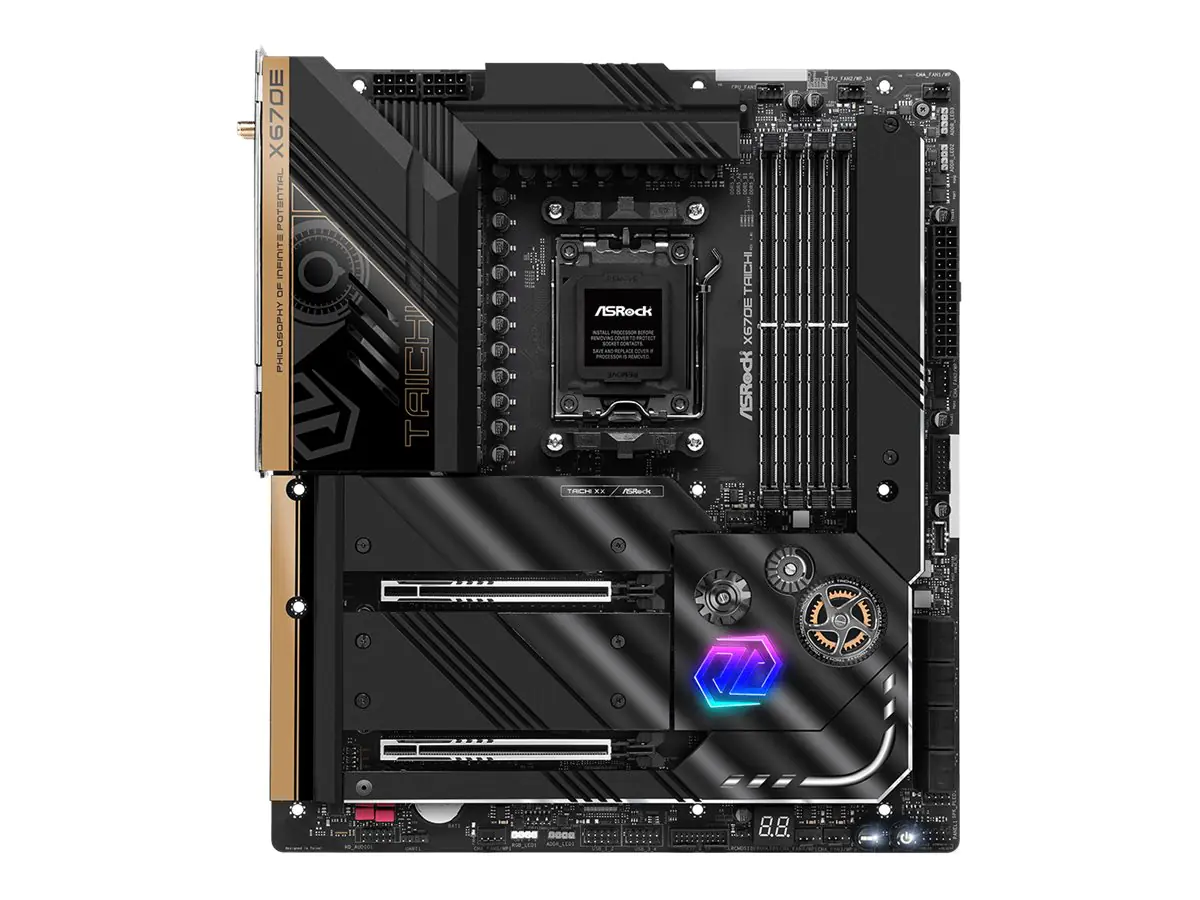 ASRock X670E Taichi - Motherboard - E-ATX - Socket AM5 - AMD X670E Chipsatz - USB 3.2 Gen 1, USB 3.2 Gen 2, USB4, USB-C 3.2 Gen 2x2 - Bluetooth, 2.5 Gigabit LAN, Wi-Fi 6 - Onboard-Grafik (CPU erforderlich) - HD Audio (5.1-Channel)