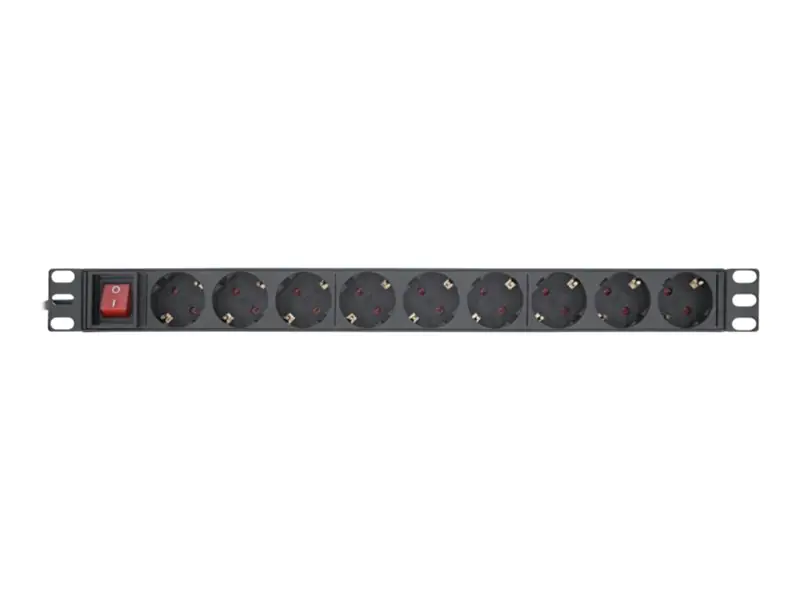 InLine - Steckdosenleiste (Rack - einbaufähig) - 3680 Watt - Eingabe, Eingang power CEE 7/7 - Ausgangsanschlüsse: 9 (9 x Typ F) - 48.3 cm (19") - 2 m Schnur - Deutschland - Schwarz, RAL 9004