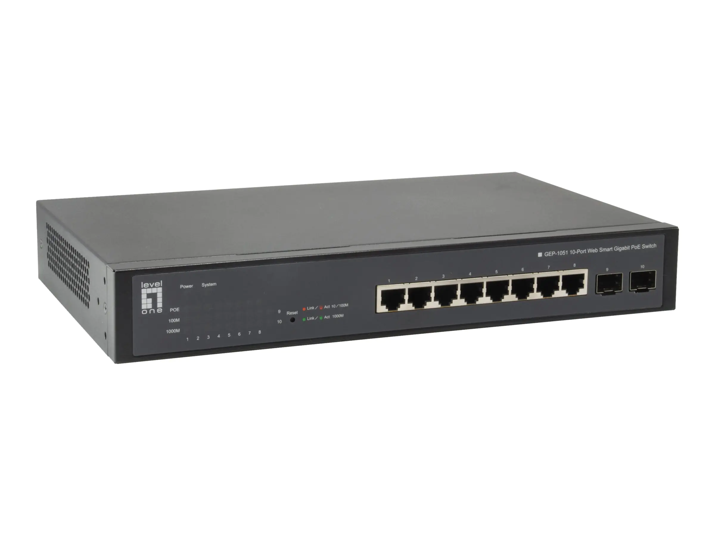 LevelOne GEL-1051 Switch - Smart - 8x 10/100/1000 2x Gigabit SFP - Desktop - an Rack montierbar