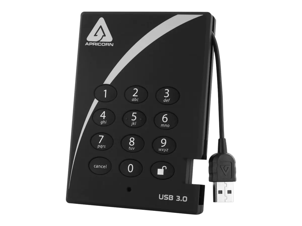 Apricorn Aegis Padlock 3.0 A25-3PL256-2000 - Festplatte - verschlüsselt - 2 TB - extern (tragbar) - 2.5" (6.4 cm) - USB 3.0 - 5400 rpm - Puffer: 8 MB - FIPS 197