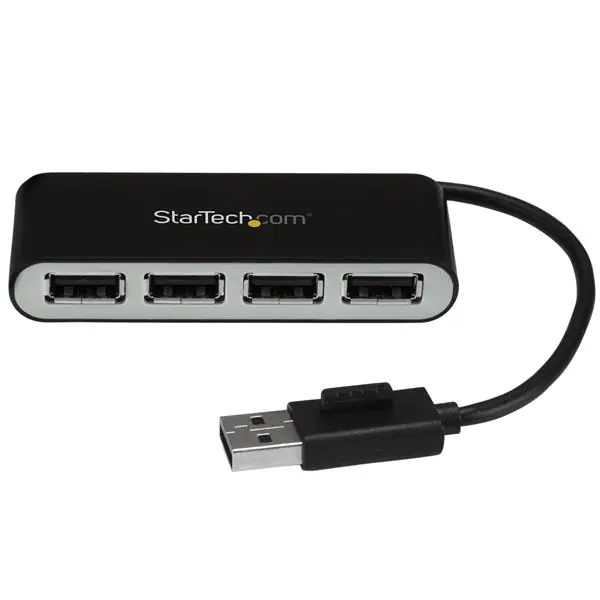 StarTech Mobiler 4-Port-USB 2.0-Hub mit integriertem Kabel - Kompakter Mini USB Hub - Hub - 4 x USB 2.0 - Desktop