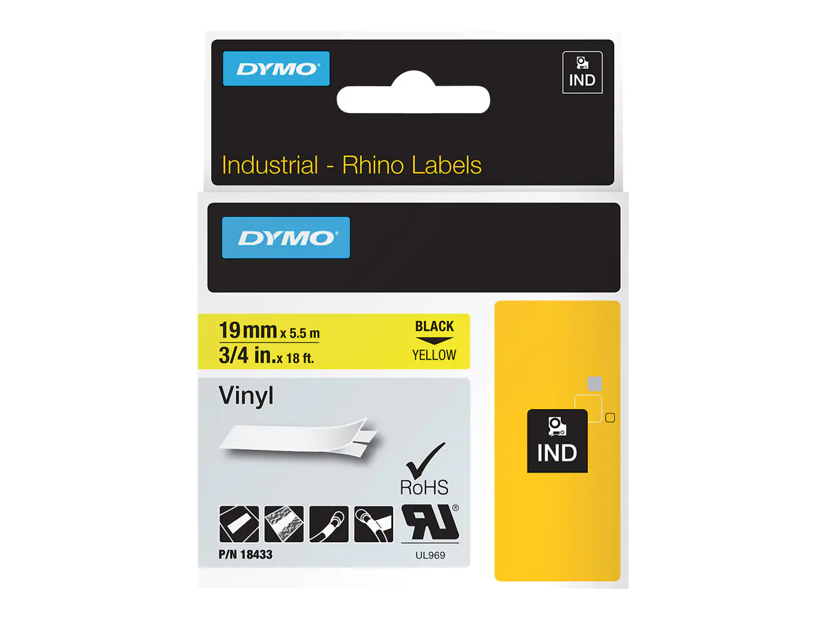 Dymo Selbstklebend - Schwarz auf Gelb - Roll (1.9 cm x 5.5 m) 18433