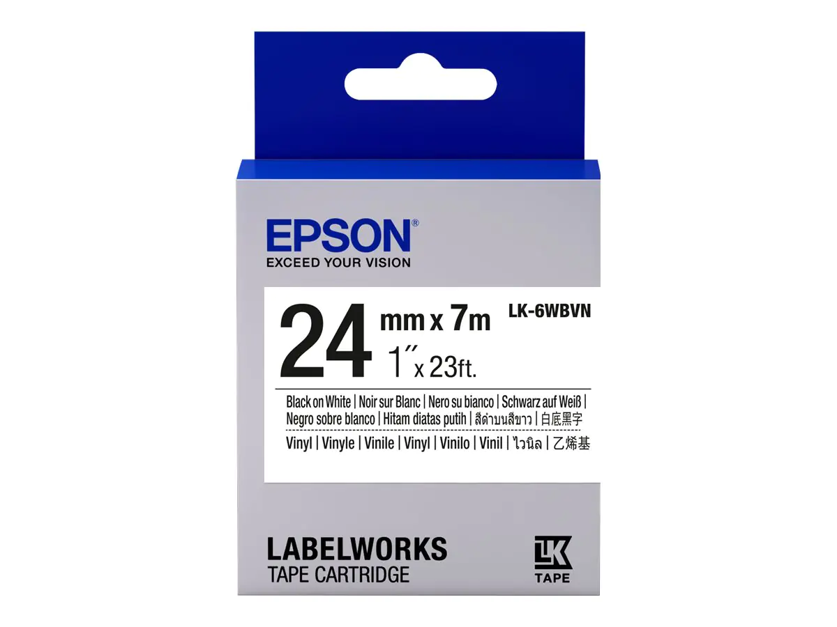 Epson LK-6WBVN - Vinyl - Schwarz auf Weiß - Rolle (2,4 cm x 7 m) 1 Kassette(n) Etikettenband - für LabelWorks LW-1000, LW-300, LW-400, LW-600, LW-700, LW-K400, LW-Z700, LW-Z710, LW-Z900