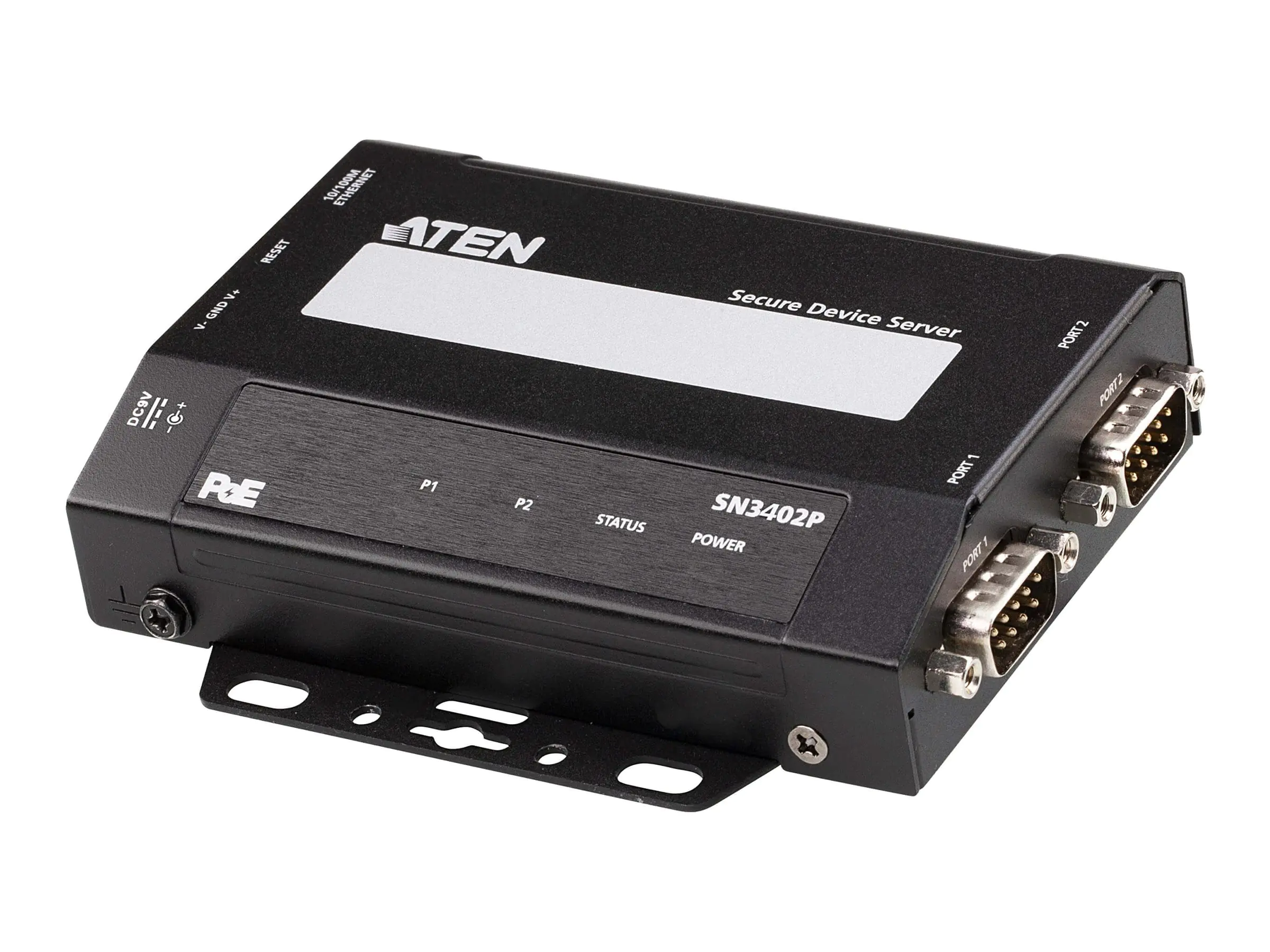 ATEN SN3402P - Geräteserver - mit PoE - 2 Anschlüsse - 100Mb LAN, RS-232, RS-422, RS-485 - auf Tisch / Wand / DIN-Schiene montierbar